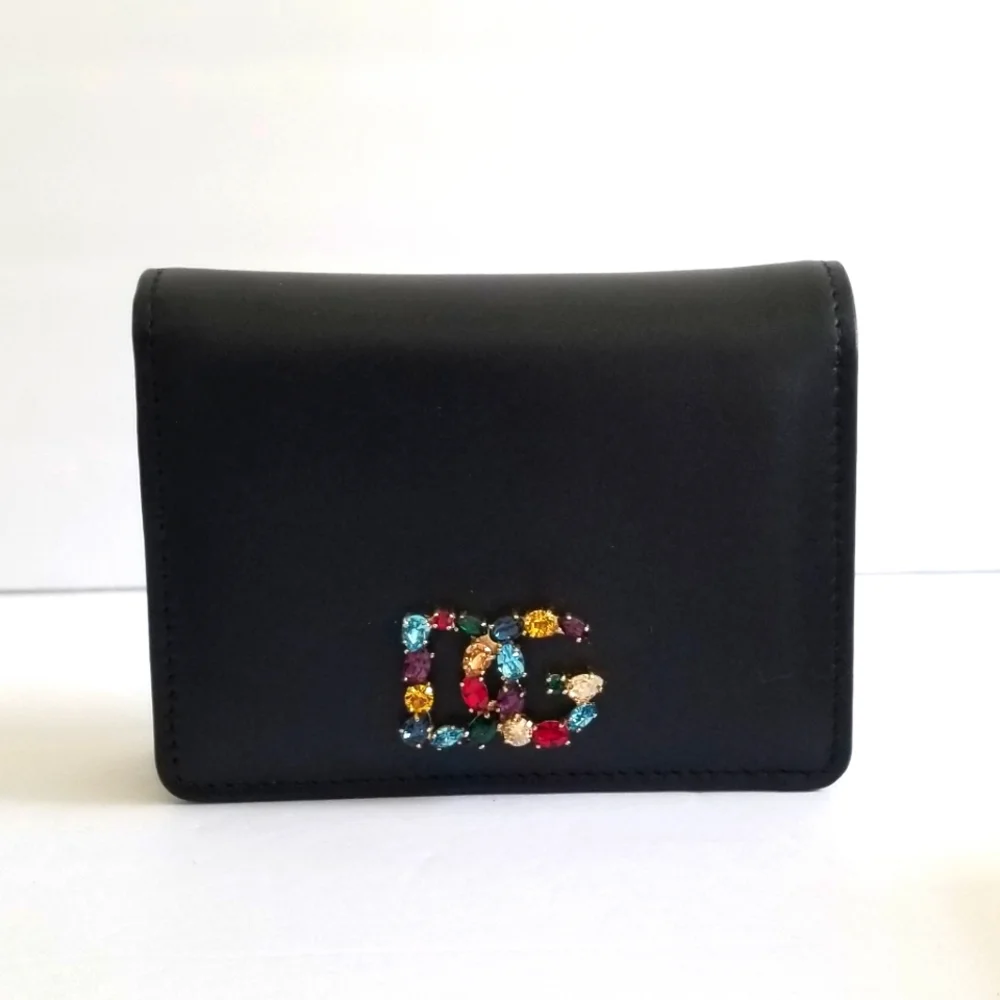 Dolce & Gabbana Multicolor Stone DG Bi-Fold Leather Wallet Black
